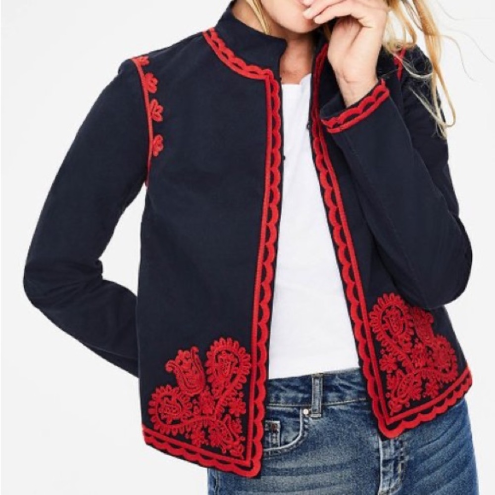 Boden Lisbon Navy Embroidered Jacket Size 6